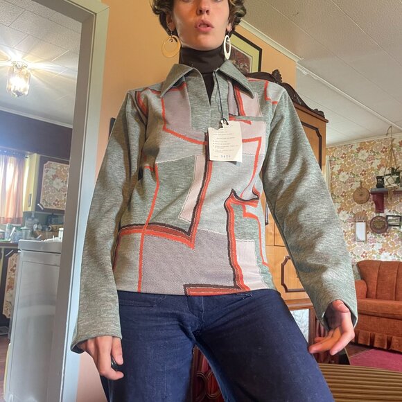 DEADSTOCK 1960s MOD dagger collar abstract long sleeve with Built in dickey! - Picture 7 of 16